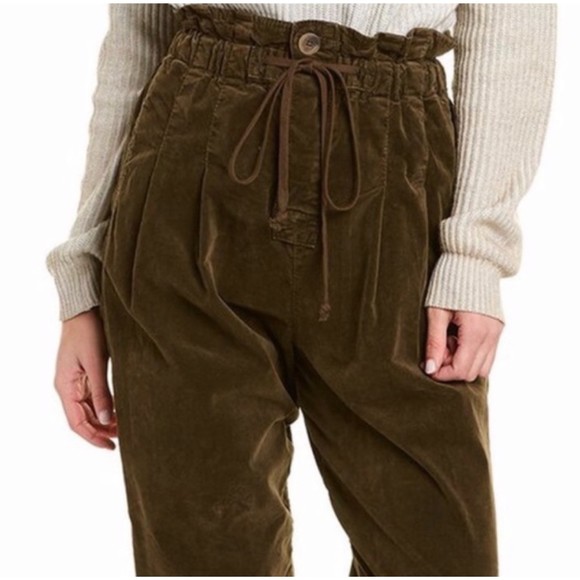 Free People Margate Brown Pleated High Rise Paper Bag Cord Ladies Trousers, XS - Picture 11 of 11